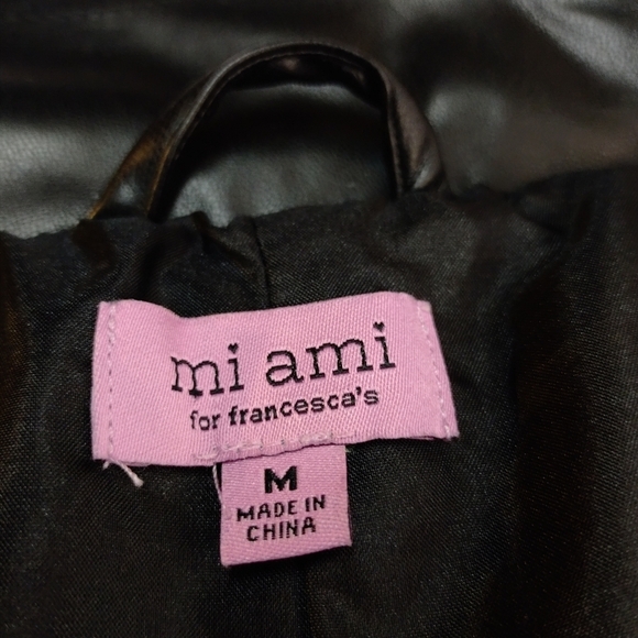 Mi Ami For Francesca's Women's Black Faux Leather Puffer Jacket Size Medium - Picture 8 of 10